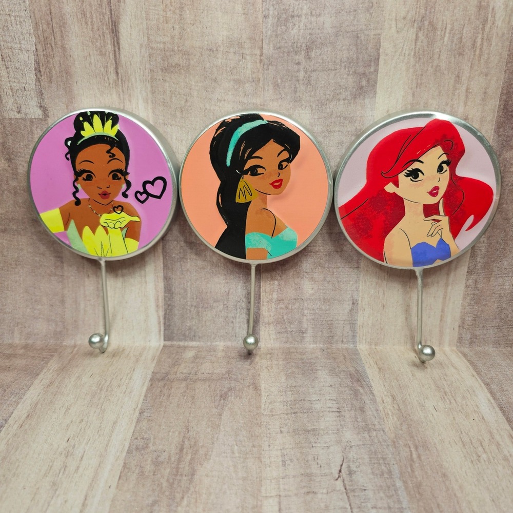 Disney Princess Wall Hook Set Tiana Jasmine Ariel Metal 3 Piece Decor